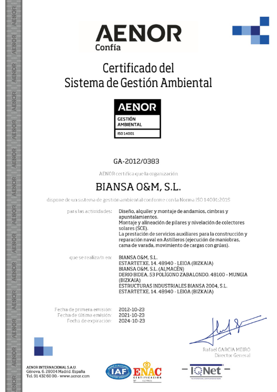 Certificacion UNE-EN-IS0-14001:2015